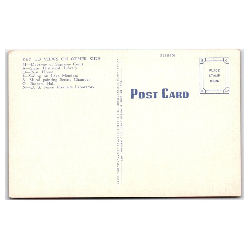 Greetings from Madison Wisconsin Linen Postcard E. C. Kropp Co. Capitol - Picture 2 of 2